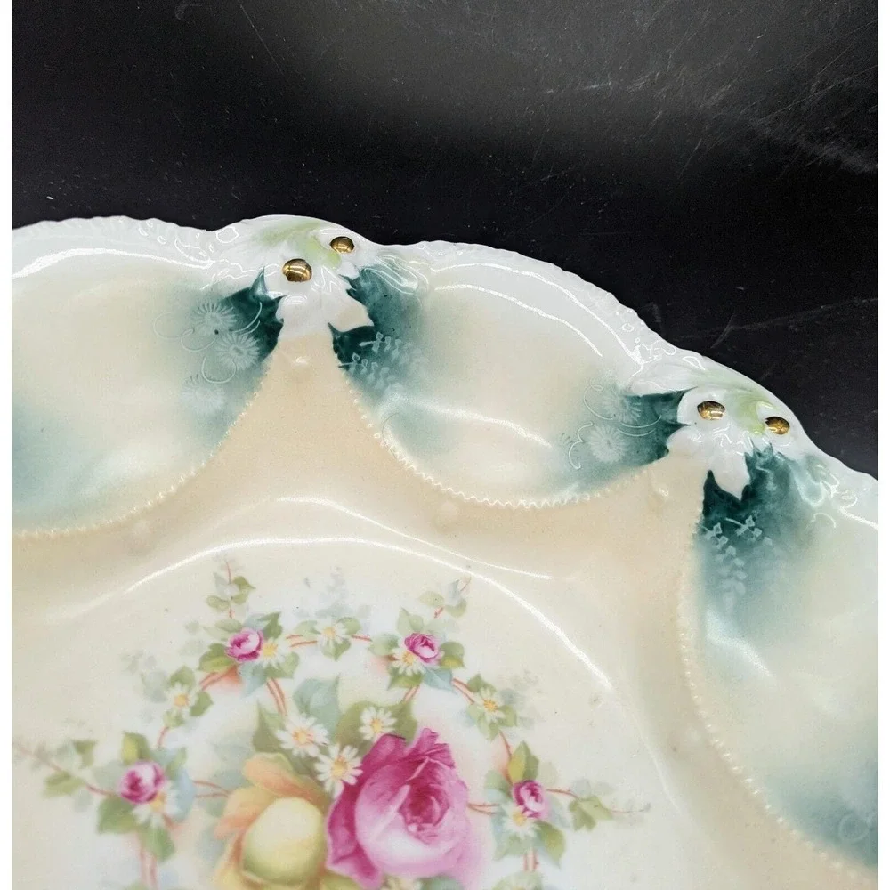Antique RS Prussia Embossed Porcelain Pink Yellow Rose 11